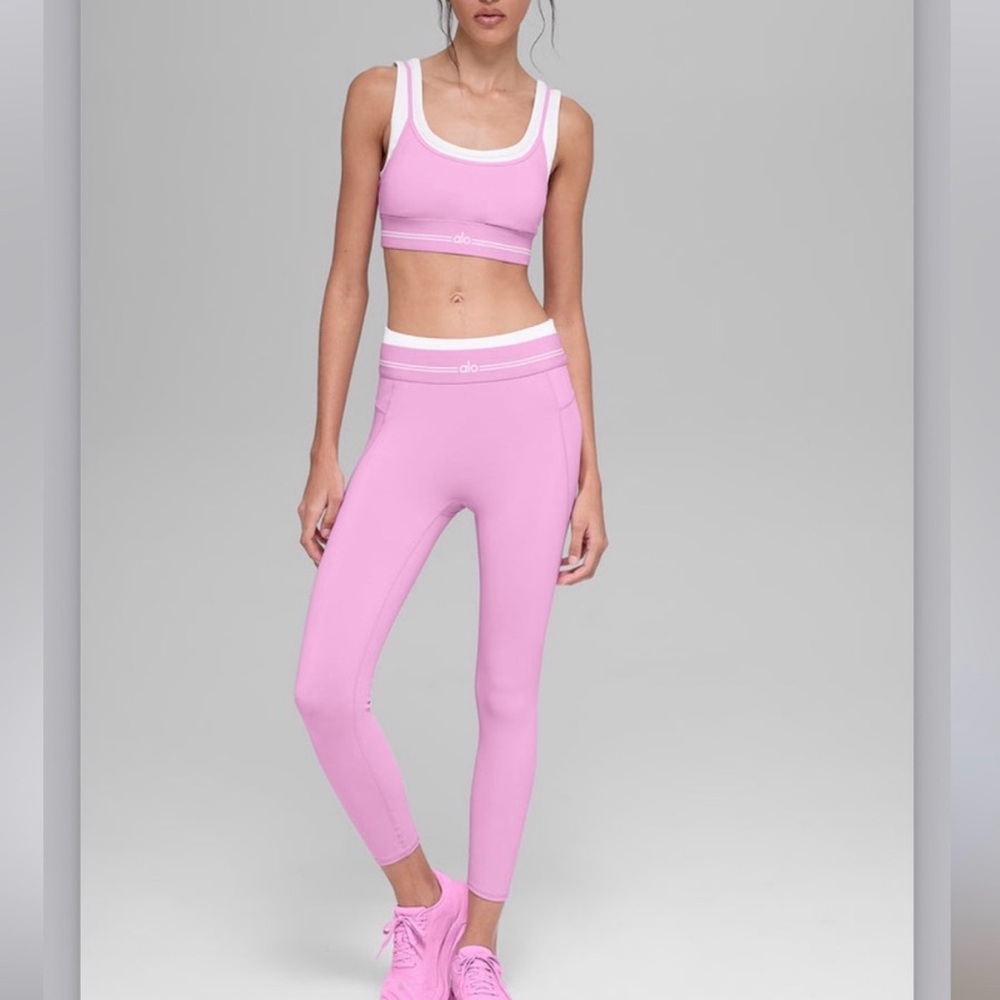 Alo Yoga Candy Heart Pink Sports Bra & Legging Set